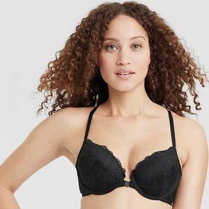 Auden Black Lace Plunge Coverage Push-Up Racerback Bra Size 32C